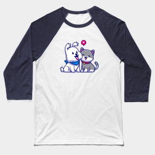 Cute Dog and Cat Friend Cartoon Baseball T-Shirt